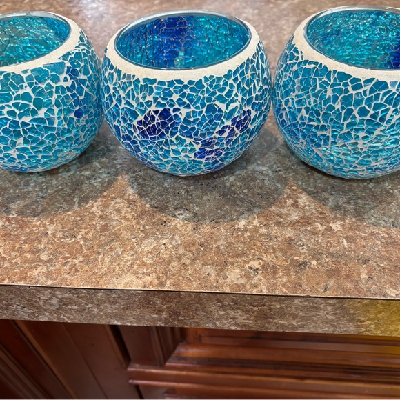 Blue Mosaic Glass Candle Holders - Picture 1 of 5